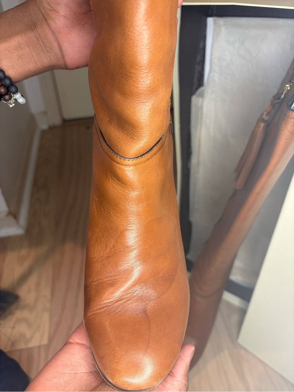 Coach Cognac Leather Knee-High Tassel Zip Boots - Picture 7 of 10
